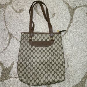 Vintage Gucci Brown PVC and Leather Shoulder Bag Tote